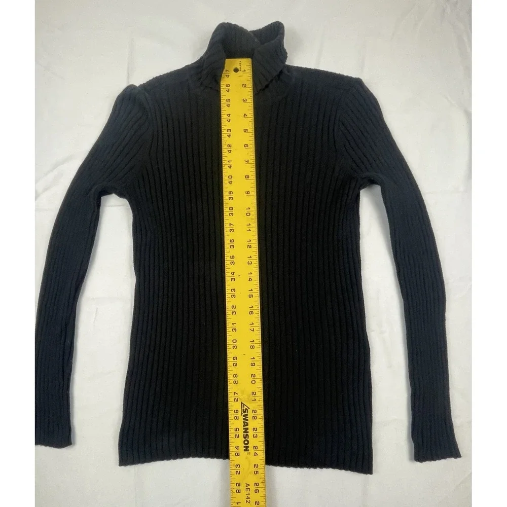 CHICOS BLACK RIBBED TURTLENECK SWEATER WOMENS SIZE 0 US SMALL COOLMAX KNIT